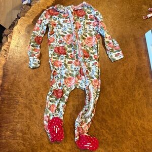 Posh Peanut Floral Ruffle Footie Pajamas 6-9M Bamboo